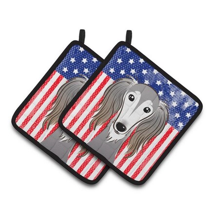 Carolines Treasures American Flag and Saluki Pair of Pot Holders, 7.5 x 3 x 7.5 in. BB2159PTHD